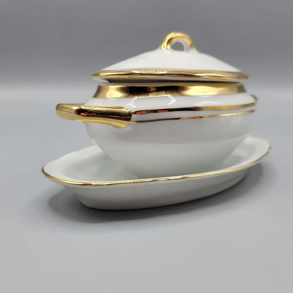 Vintage Condiment Dish Small Tureen Jam Pot with Lid and Plastic Spoon Japan